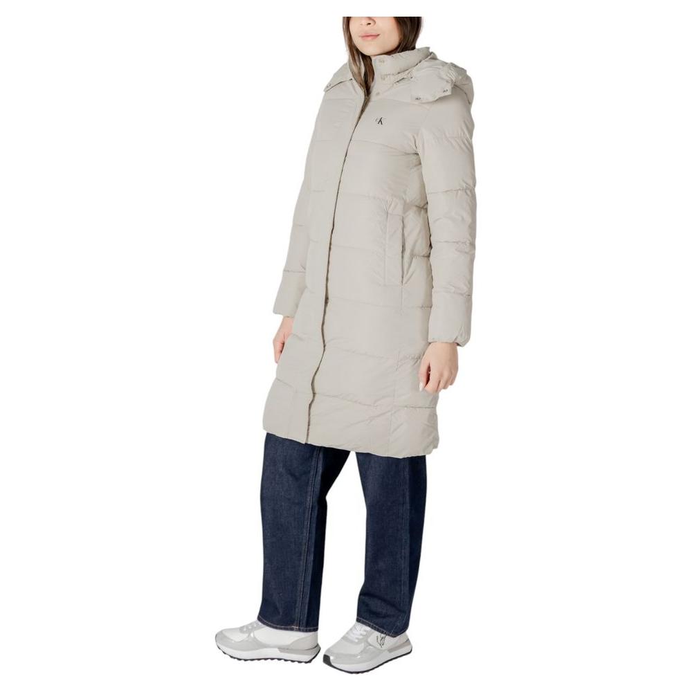 Calvin Klein Jeans Beige Polyester Jackets & Coat Calvin Klein Jeans Gray