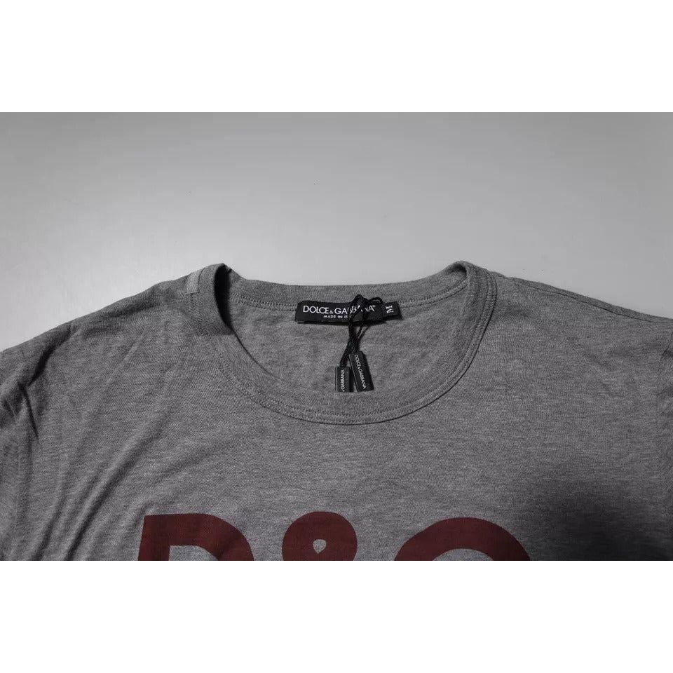 Dolce & Gabbana Gray Logo Print Cotton Crew Neck Men T-shirt Dolce & Gabbana Dim Gray