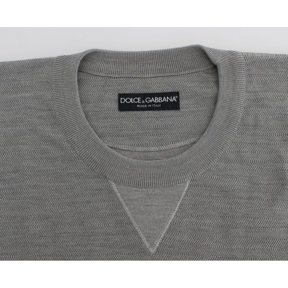 Dolce & Gabbana Elegant Gray Silk Crewneck Pullover Sweater Dolce & Gabbana Dim Gray