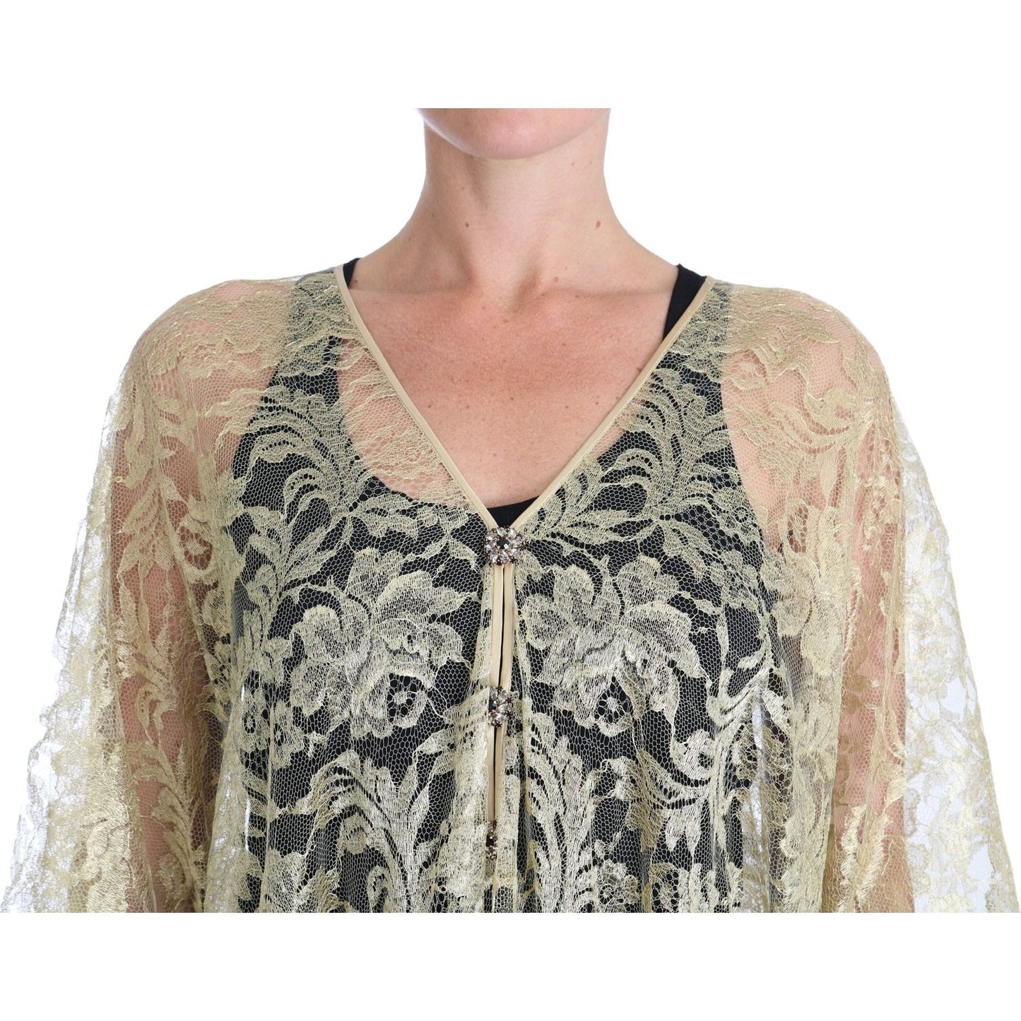 Dolce & Gabbana Golden Floral Lace Kaftan Sundress Dolce & Gabbana Rosy Brown