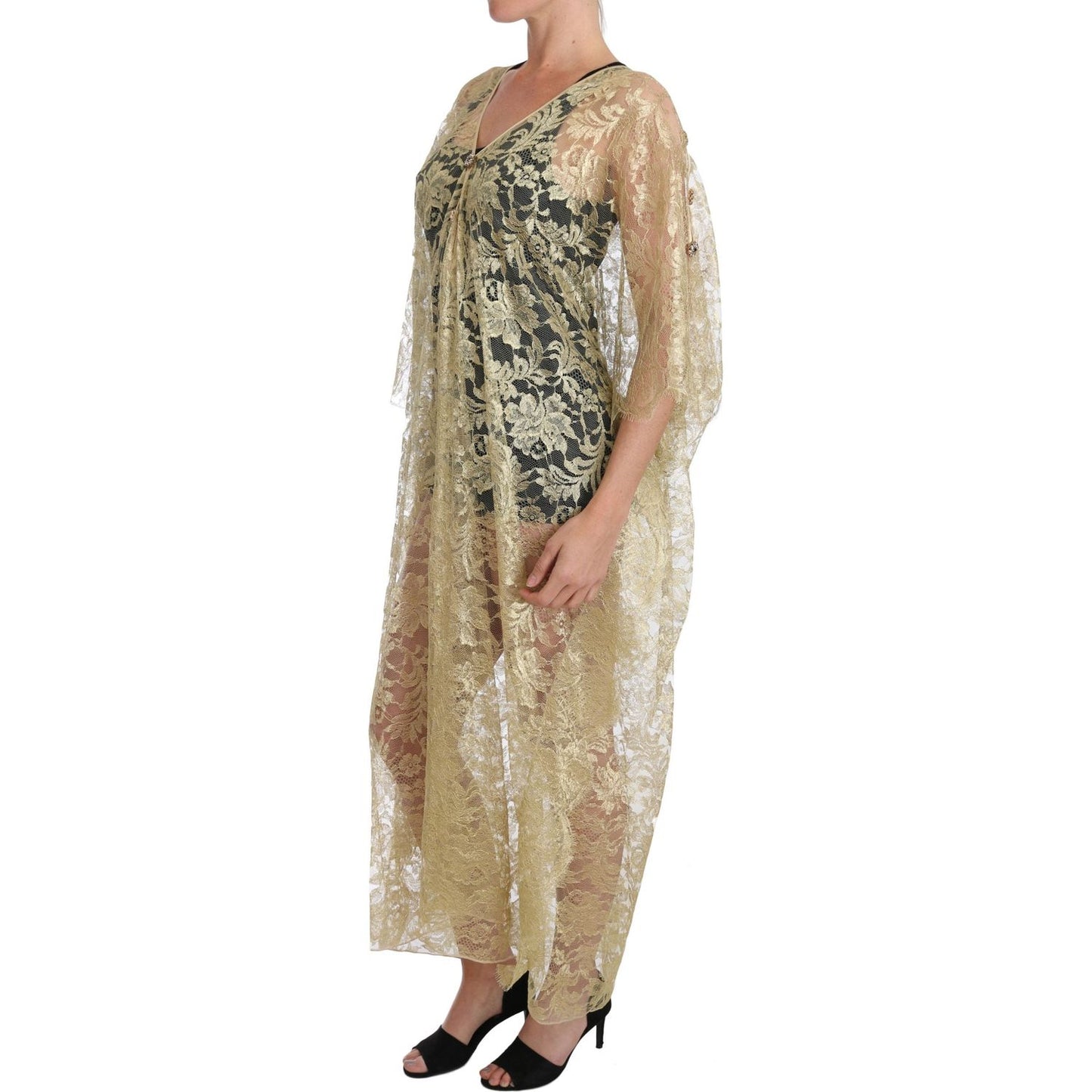 Dolce & Gabbana Golden Floral Lace Kaftan Sundress Dolce & Gabbana Rosy Brown