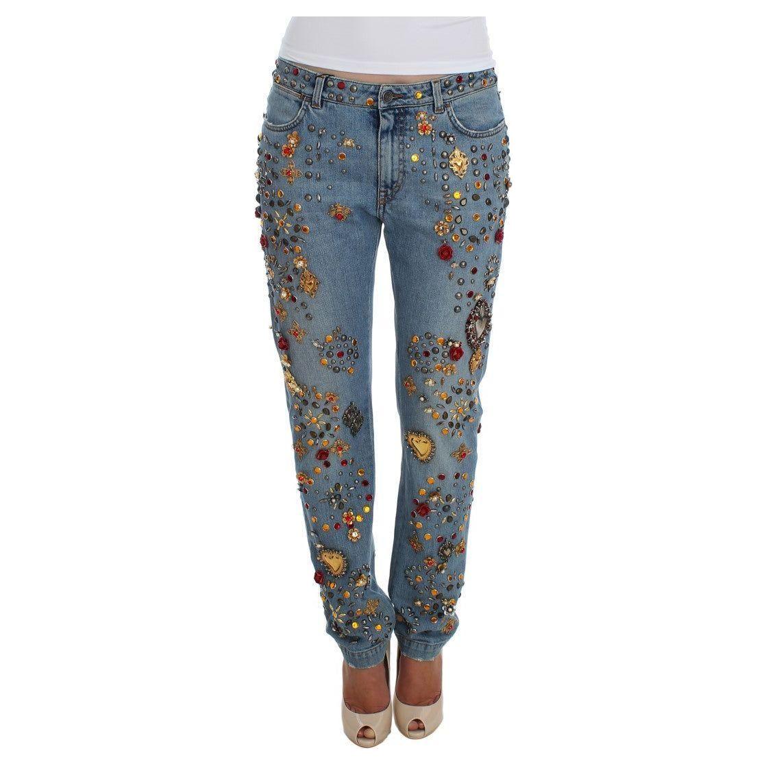 Dolce & Gabbana Enchanted Sicily Crystal Heart Boyfriend Jeans Dolce & Gabbana Dim Gray