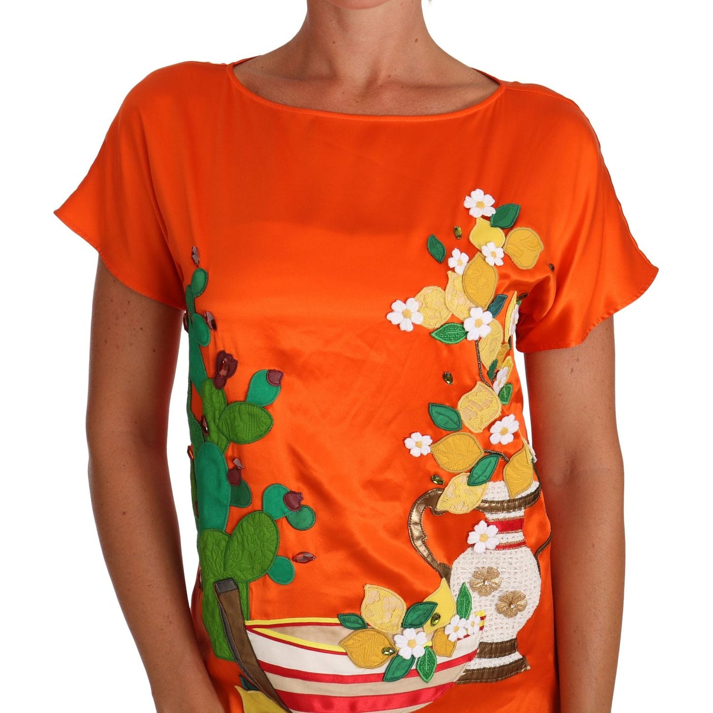 Dolce & Gabbana Sicilian Summer Silk Crystal-Embellished Top Dolce & Gabbana Chocolate