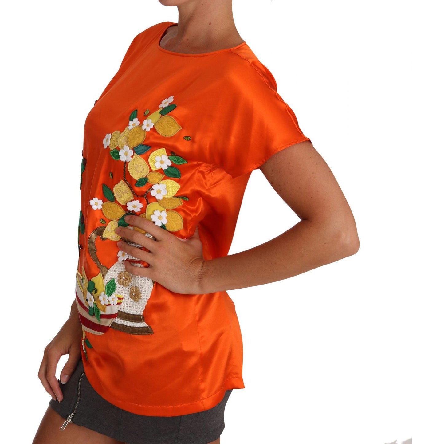 Dolce & Gabbana Sicilian Summer Silk Crystal-Embellished Top Dolce & Gabbana Chocolate