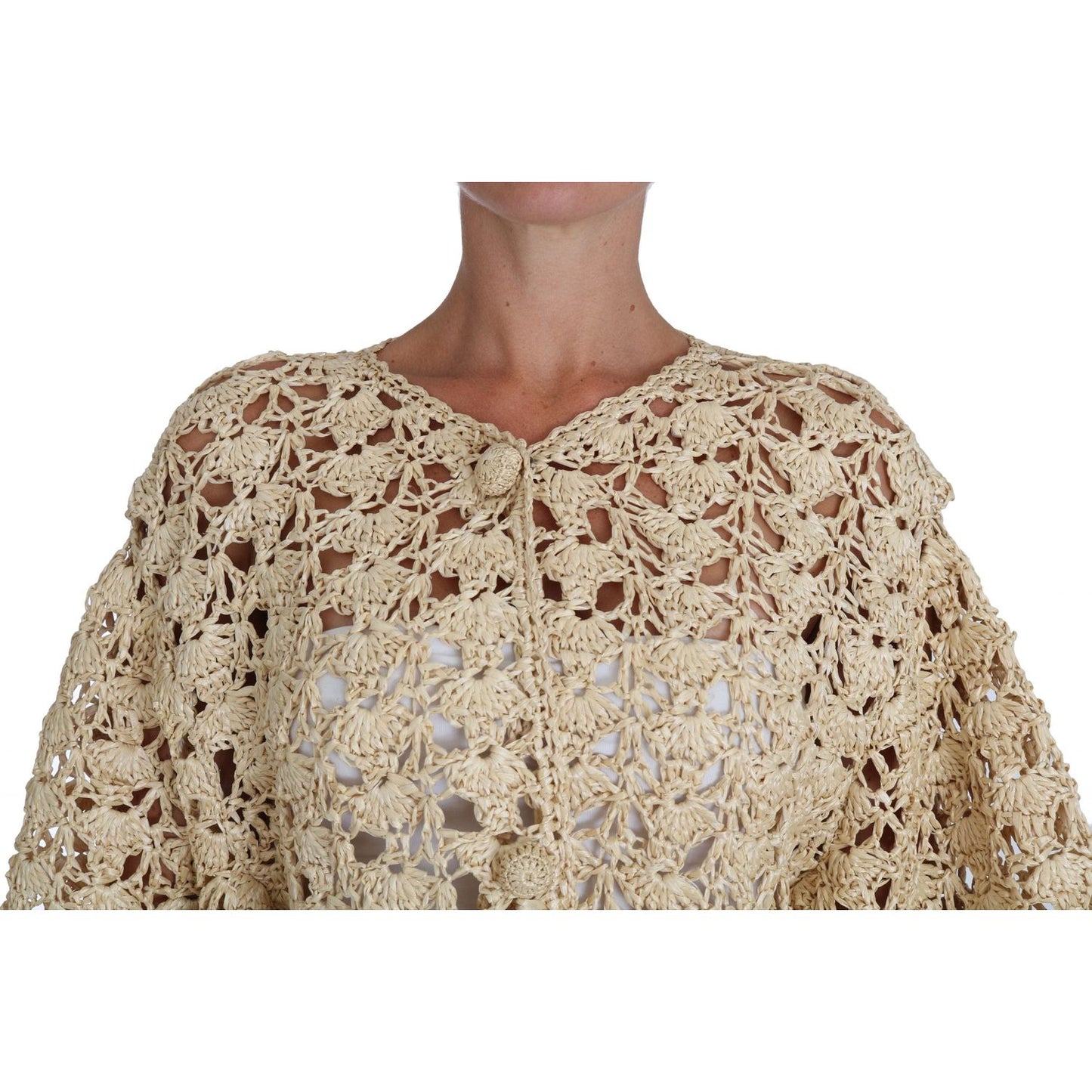 Dolce & Gabbana Chic Beige Crochet Raffia Cardigan Dolce & Gabbana Rosy Brown