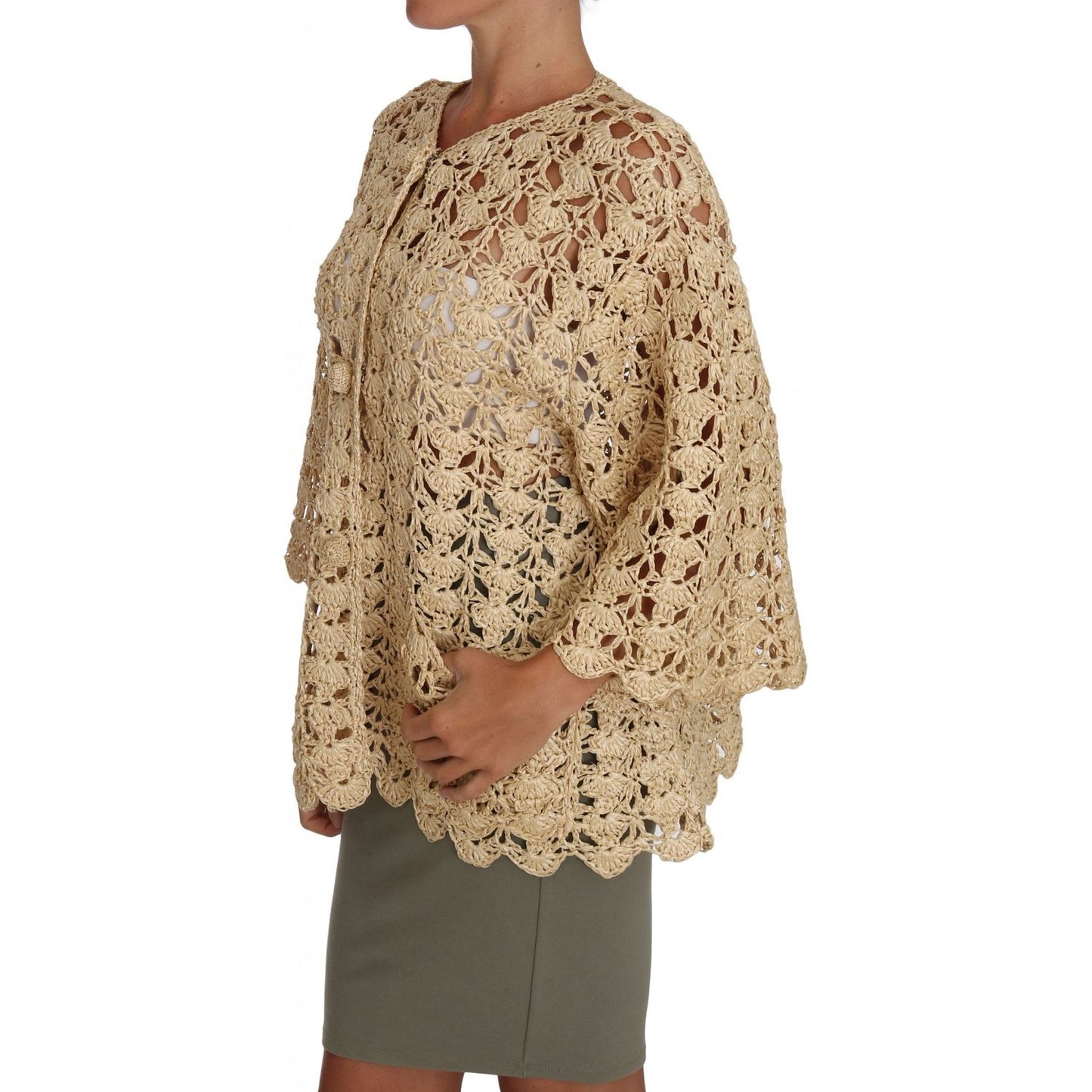 Dolce & Gabbana Chic Beige Crochet Raffia Cardigan Dolce & Gabbana Rosy Brown