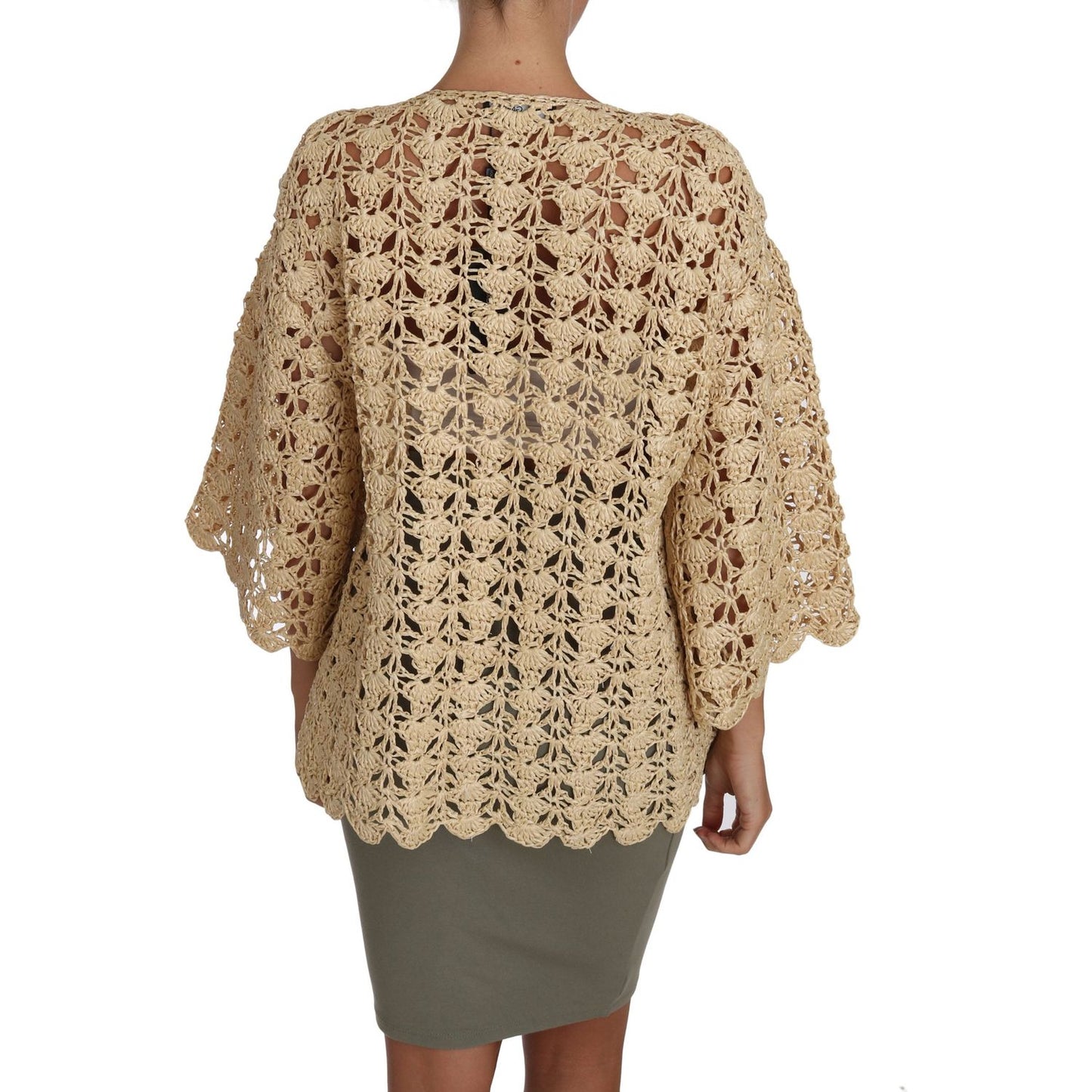 Dolce & Gabbana Chic Beige Crochet Raffia Cardigan Dolce & Gabbana Rosy Brown