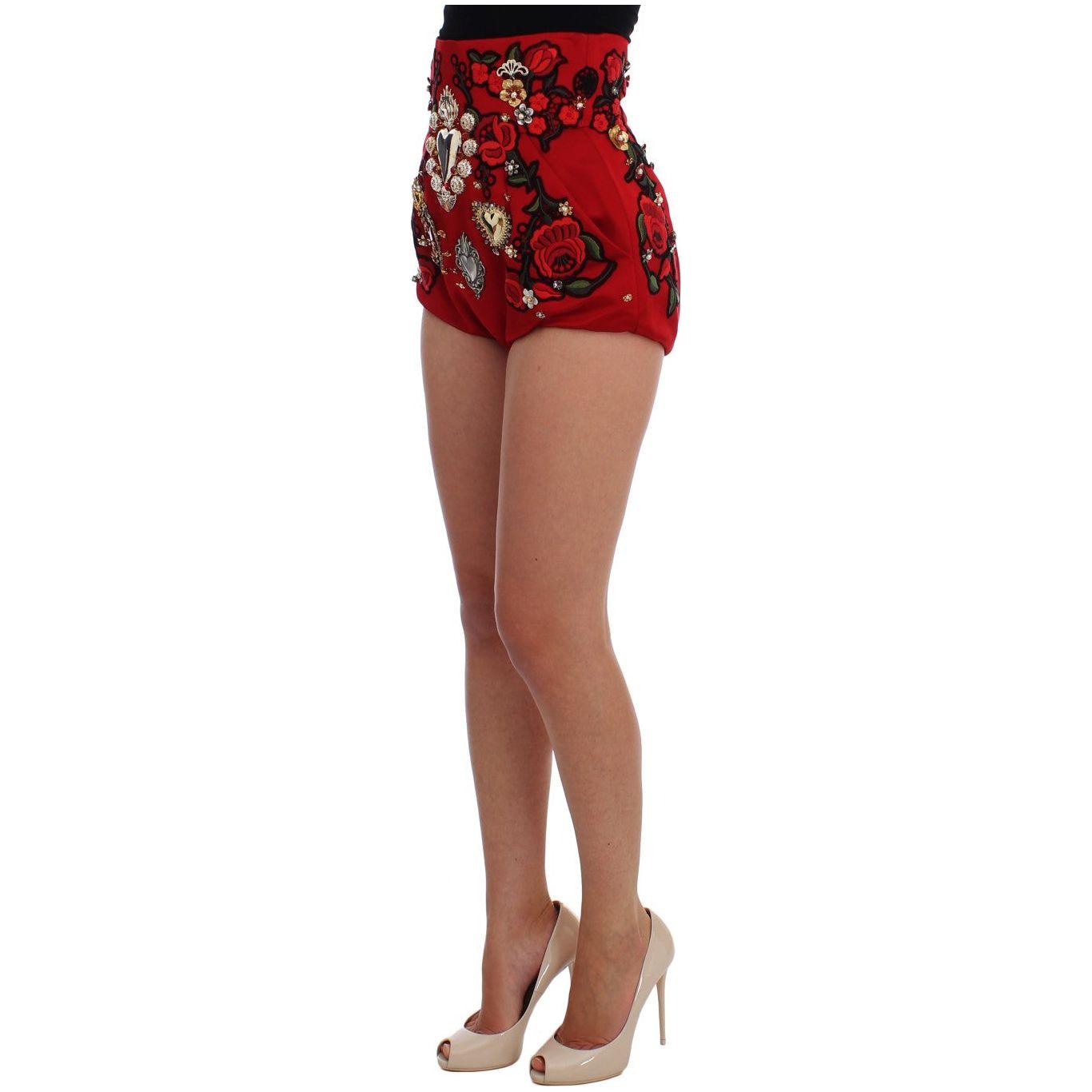Dolce & Gabbana Red Silk Crystal-Embellished Mini Shorts Dolce & Gabbana Sienna