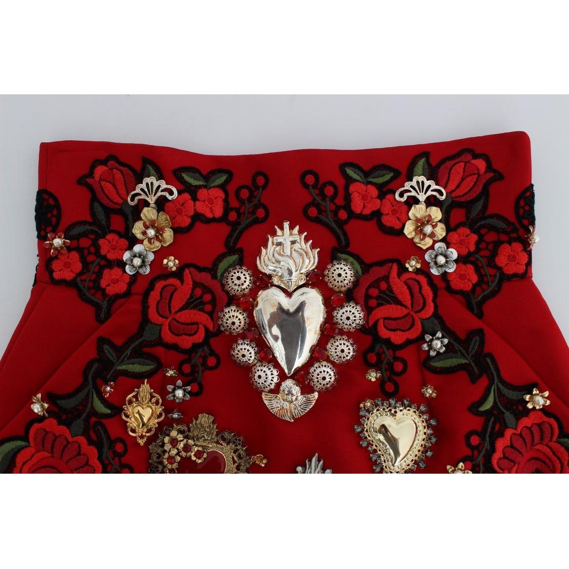 Dolce & Gabbana Red Silk Crystal-Embellished Mini Shorts Dolce & Gabbana Dark Red