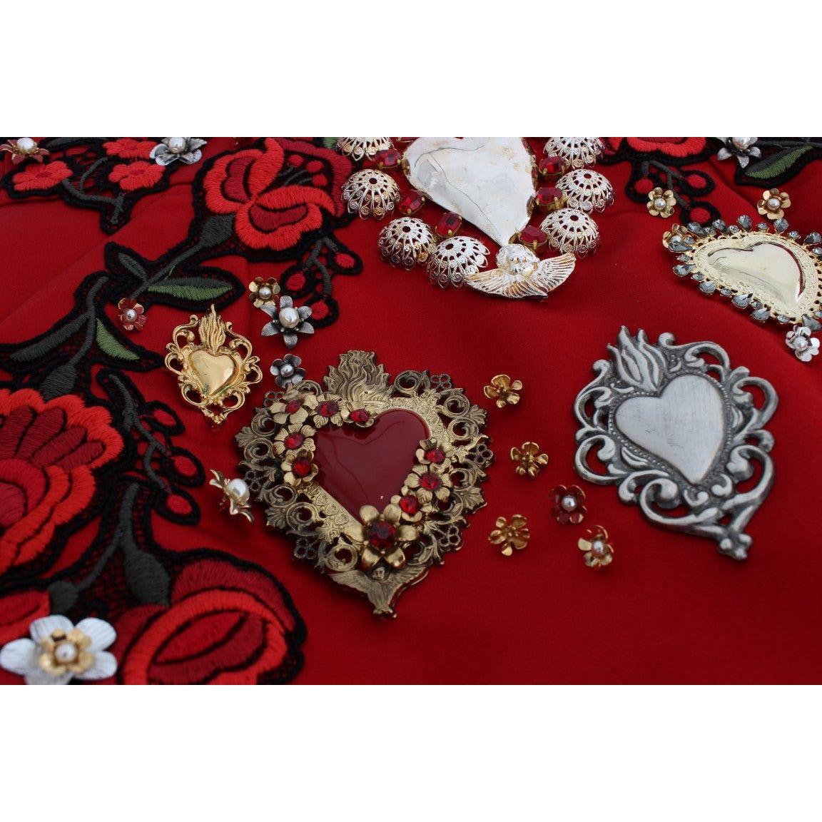 Dolce & Gabbana Red Silk Crystal-Embellished Mini Shorts Dolce & Gabbana Dark Red