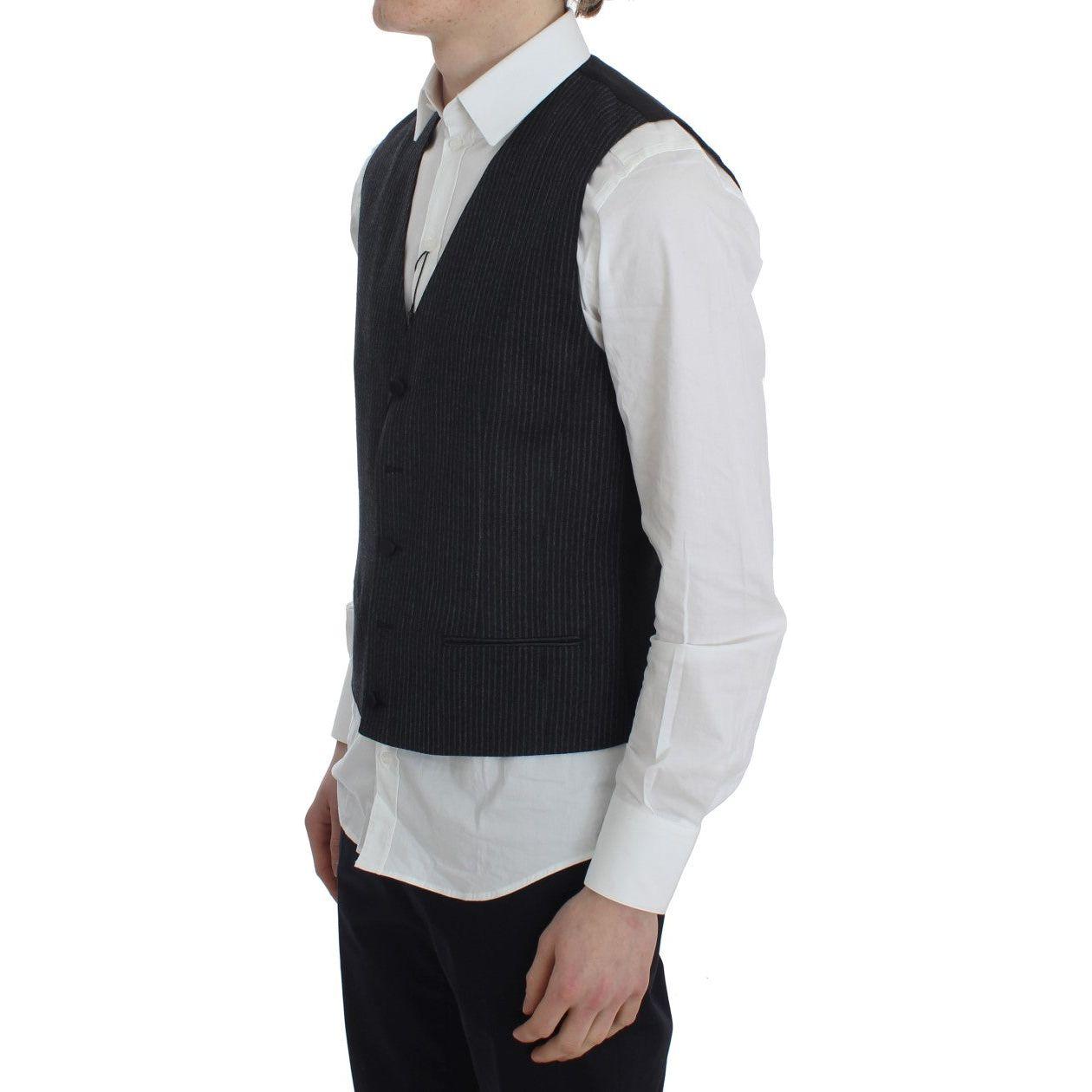 Dolce & Gabbana Elegant Gray Striped Wool Vest Dolce & Gabbana Gray