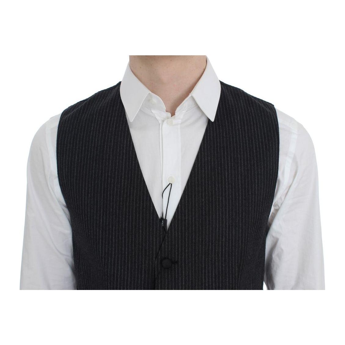 Dolce & Gabbana Elegant Gray Striped Wool Vest Dolce & Gabbana Black
