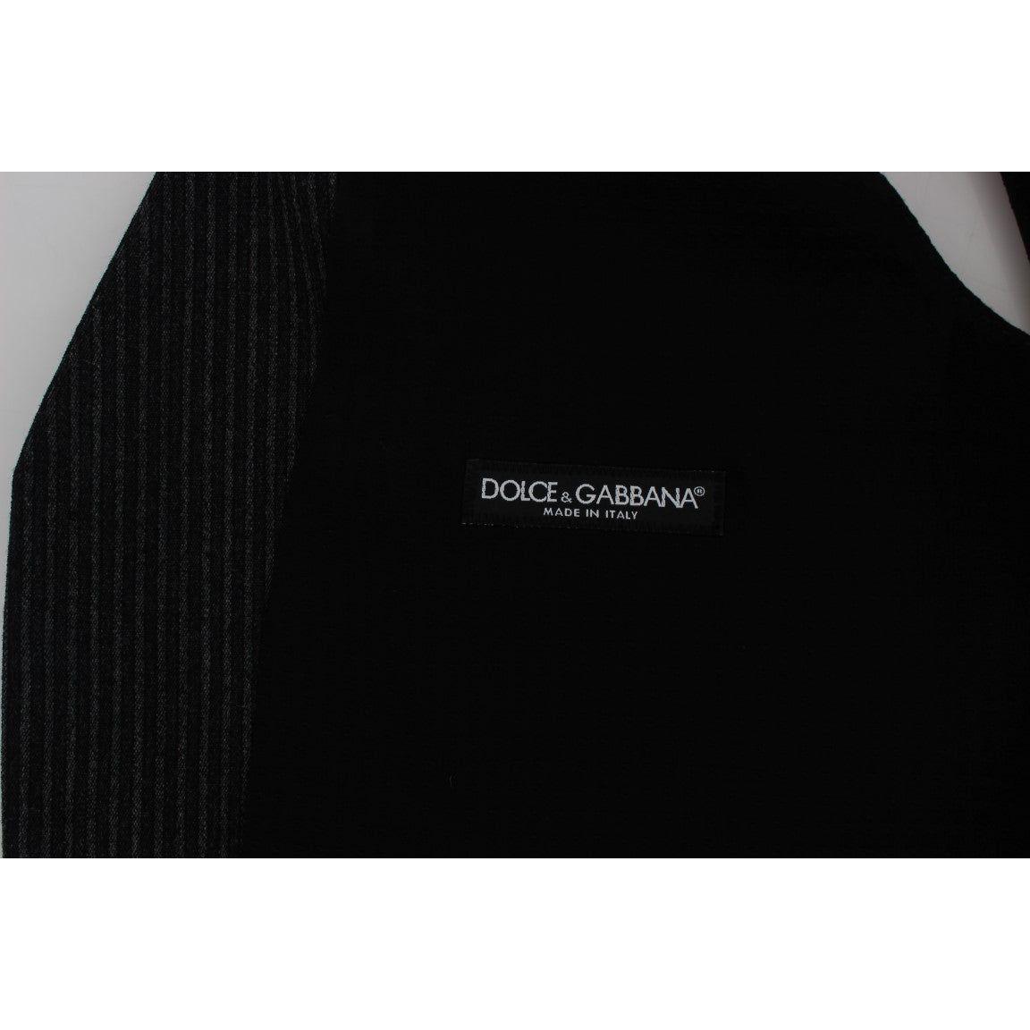 Dolce & Gabbana Elegant Gray Striped Wool Vest Dolce & Gabbana Black
