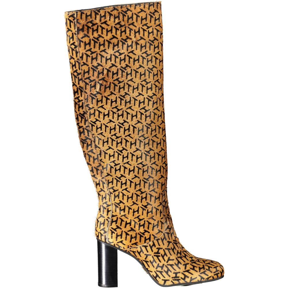 Tommy Hilfiger Beige Leather Women Boot Tommy Hilfiger Dark Khaki
