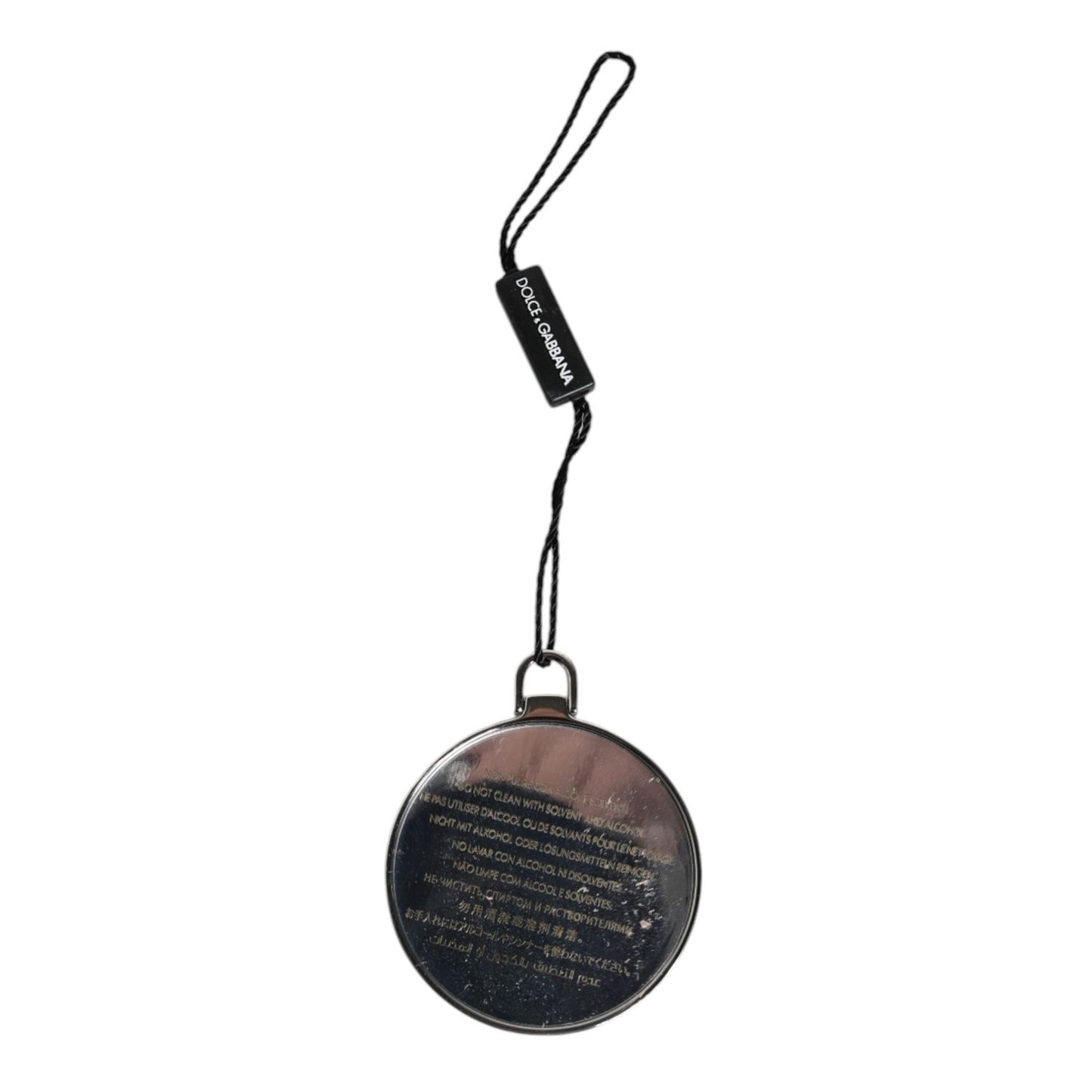 Dolce & Gabbana Green Calfskin Leather Round Logo Hand Mirror Holder