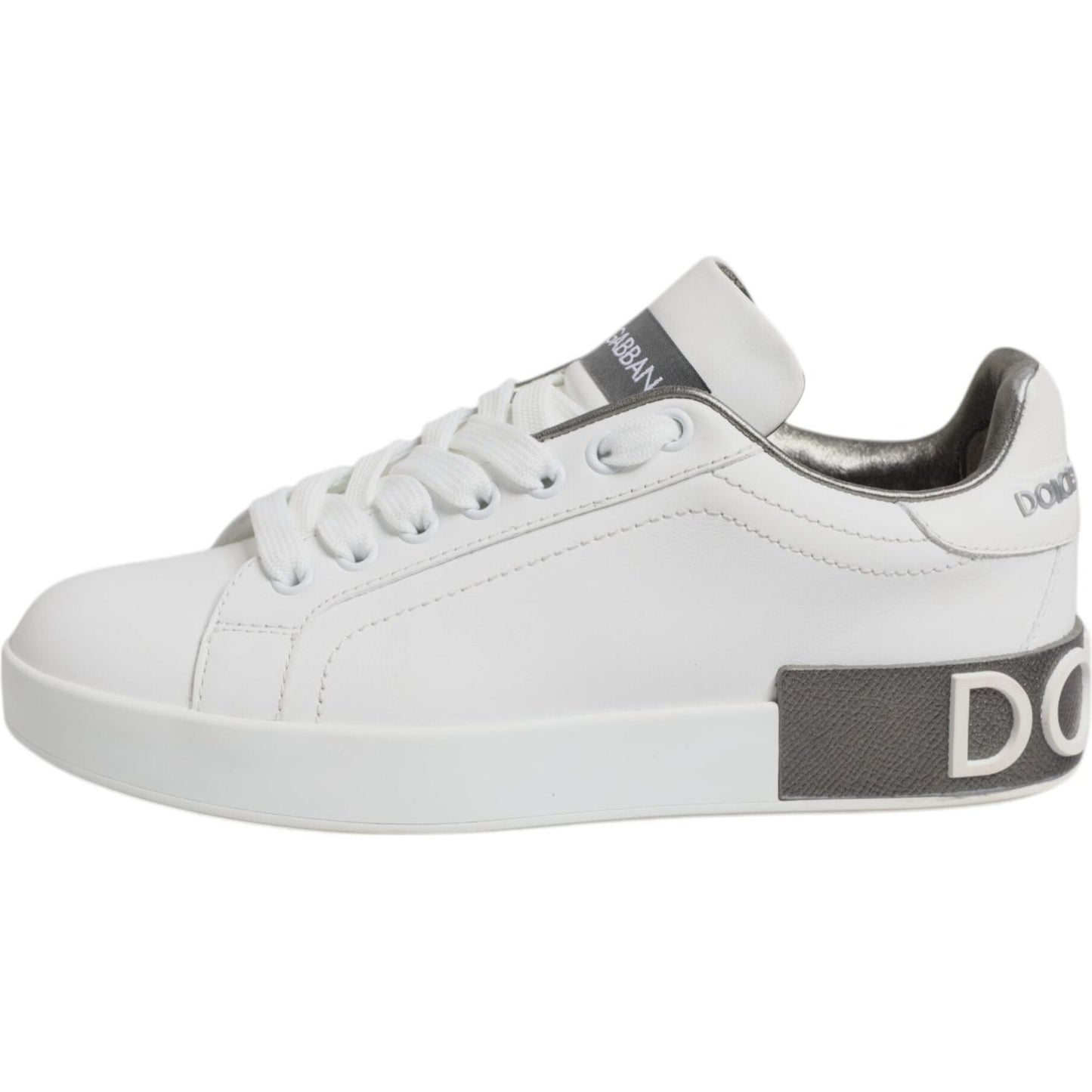 Dolce & Gabbana White Gray Leather Low Top Sneakers Shoes