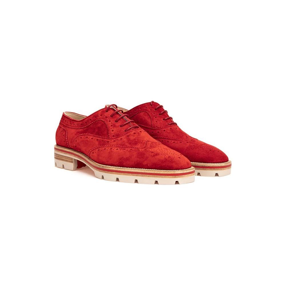 Christian Louboutin Red Suede Leather Flat Shoe Christian Louboutin Firebrick