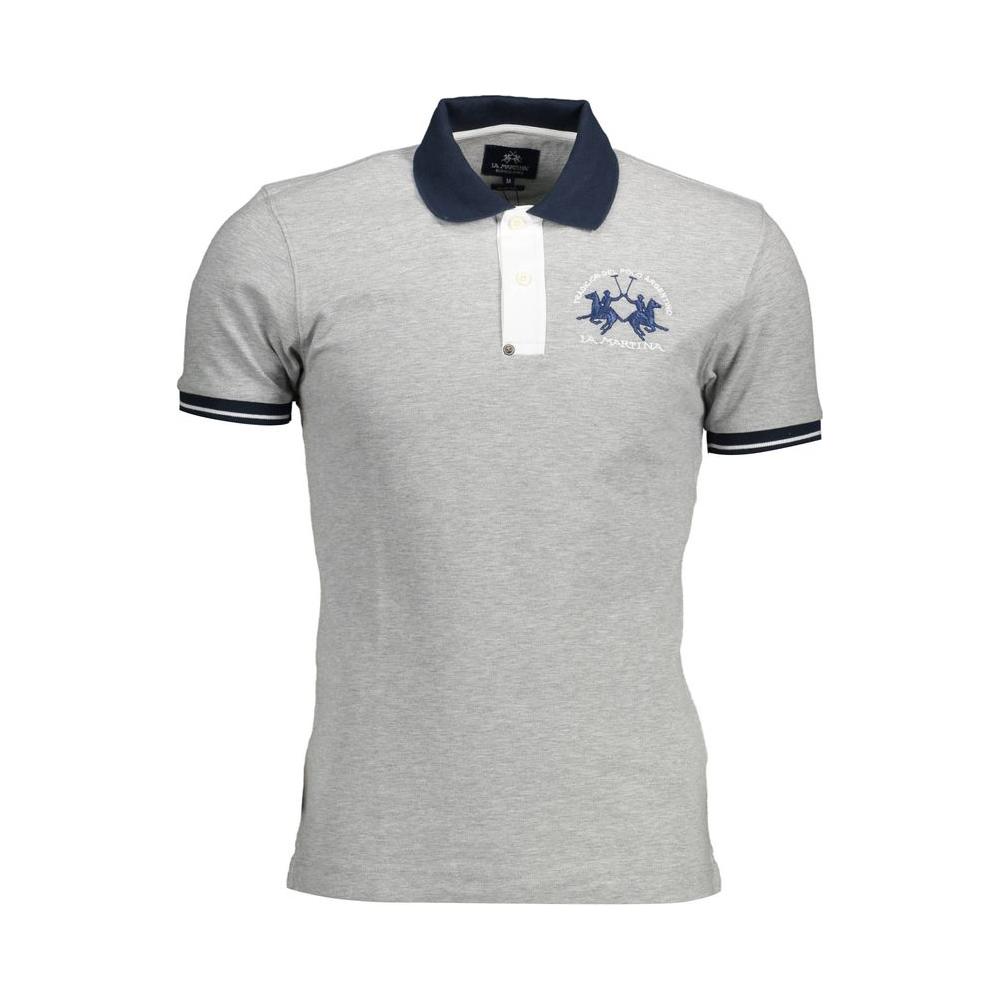 La Martina Gray Cotton Men Polo Shirt La Martina Gray