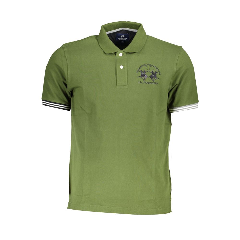 La Martina Chic Green Cotton Blend Polo Shirt La Martina Dim Gray