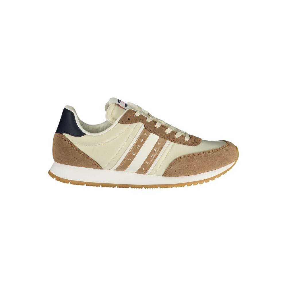 Tommy Hilfiger Beige Leather Men Sneaker Tommy Hilfiger Light Gray