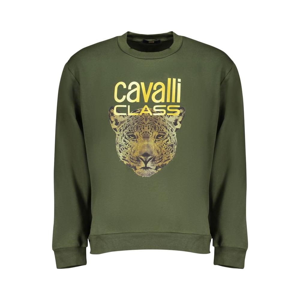 Cavalli Class Elegant Green Fleece Crew Neck Sweatshirt Cavalli Class Dark Olive Green