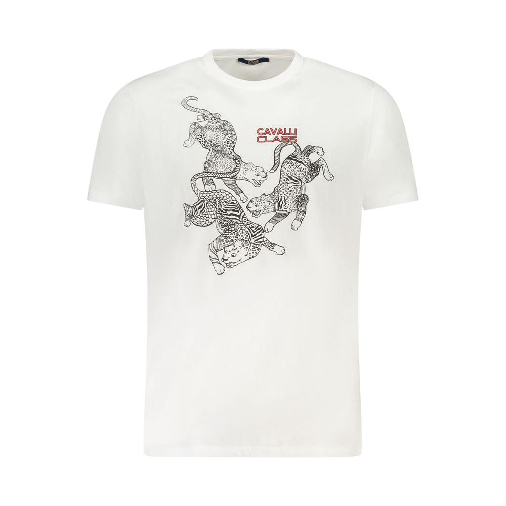 Cavalli Class White Cotton Men T-Shirt Cavalli Class Beige