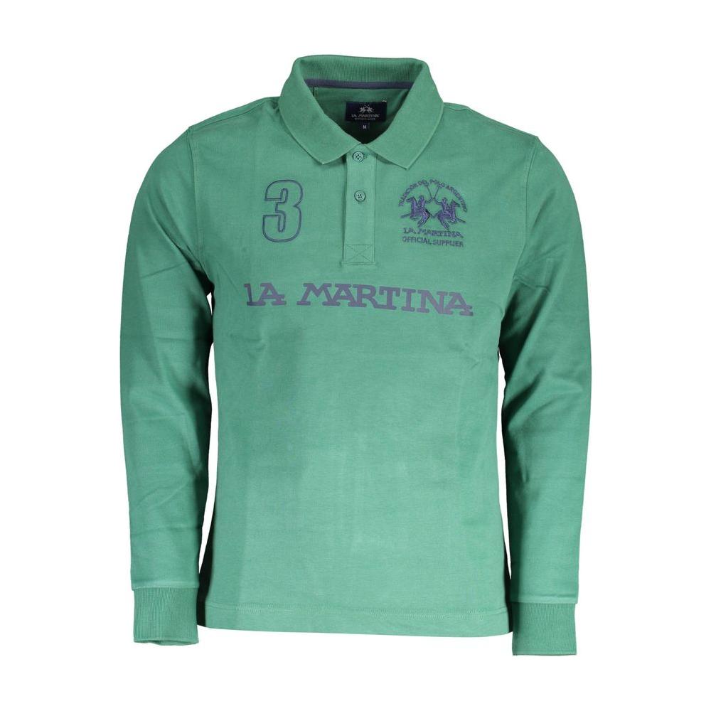 La Martina Green Cotton Men Polo Shirt La Martina Cadet Blue