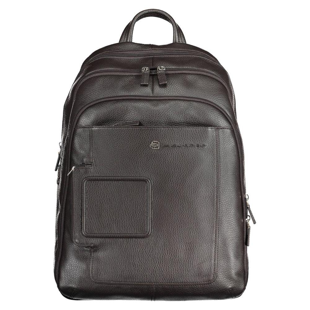 Piquadro Brown Leather Men Backpack Piquadro Dark Slate Gray