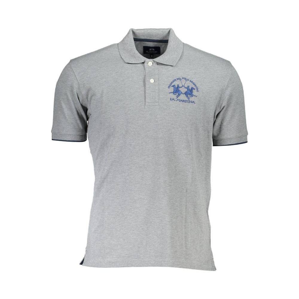 La Martina Gray Cotton Men Polo Shirt La Martina Dark Gray