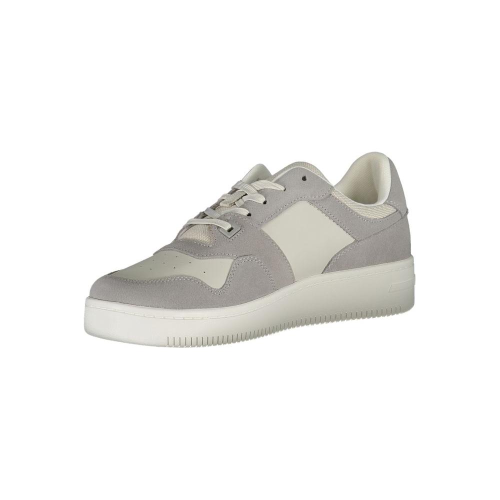 Tommy Hilfiger gray polyester sneaker with laces, contrast details, print, and logo, ideal for sports footwear.