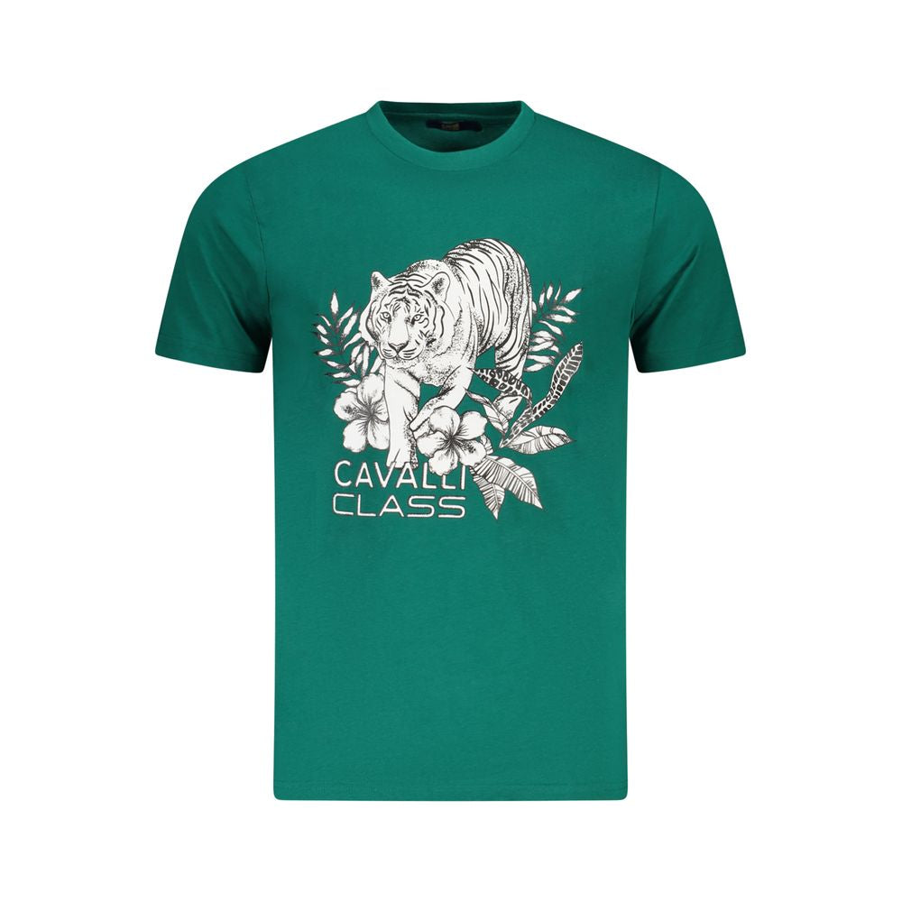 Cavalli Class Green Cotton Men T-Shirt Cavalli Class Sea Green