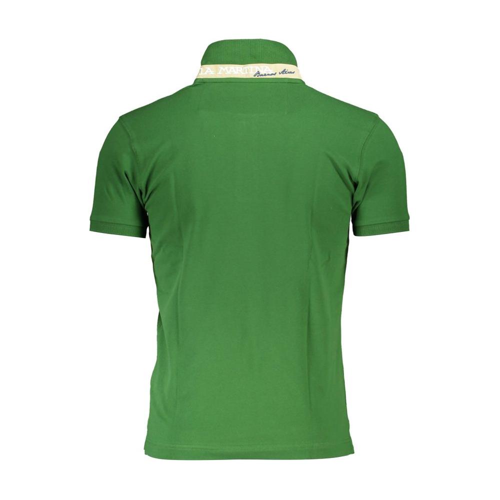 La Martina Green Cotton Men Polo Shirt La Martina Dark Olive Green