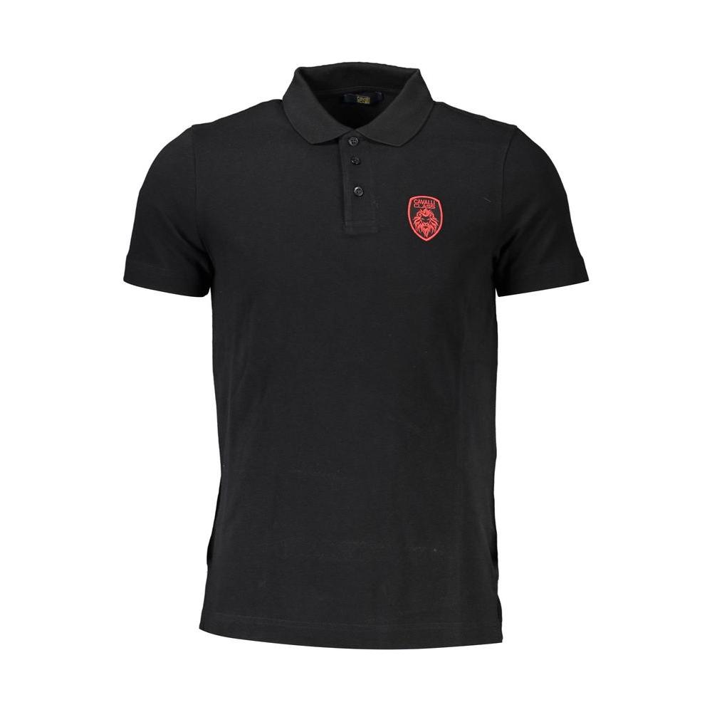 Cavalli Class Black Cotton Men Polo Shirt Cavalli Class Black