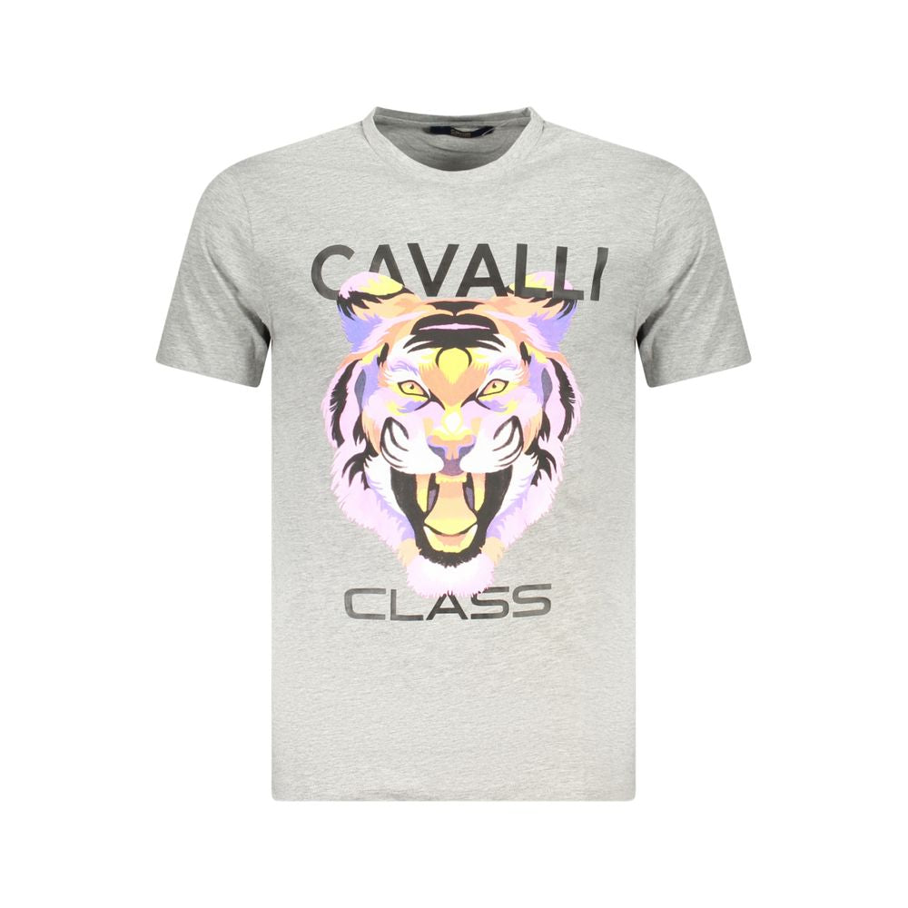 Cavalli Class Gray Cotton Mens TShirt Cavalli Class Light Gray