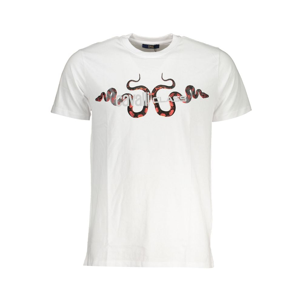 Cavalli Class White Cotton T-Shirt Cavalli Class Lavender