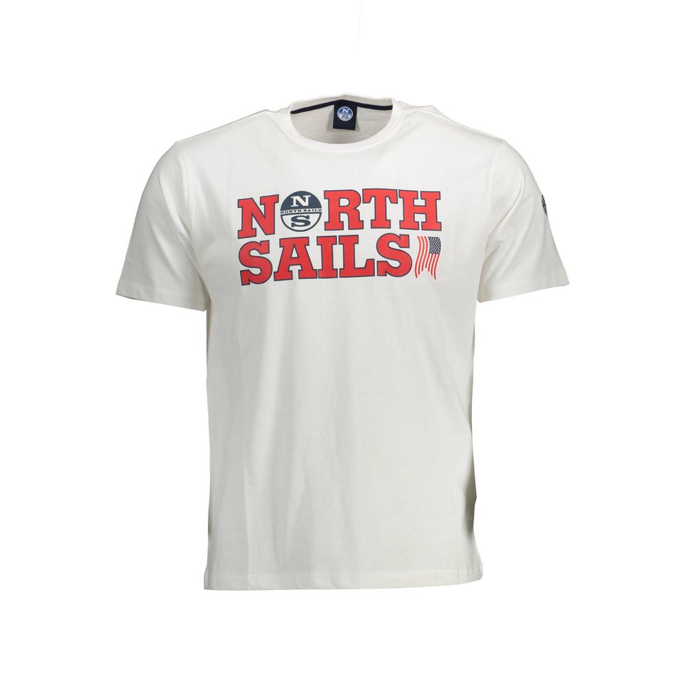 North Sails White Cotton Men T-Shirt North Sails Light Gray