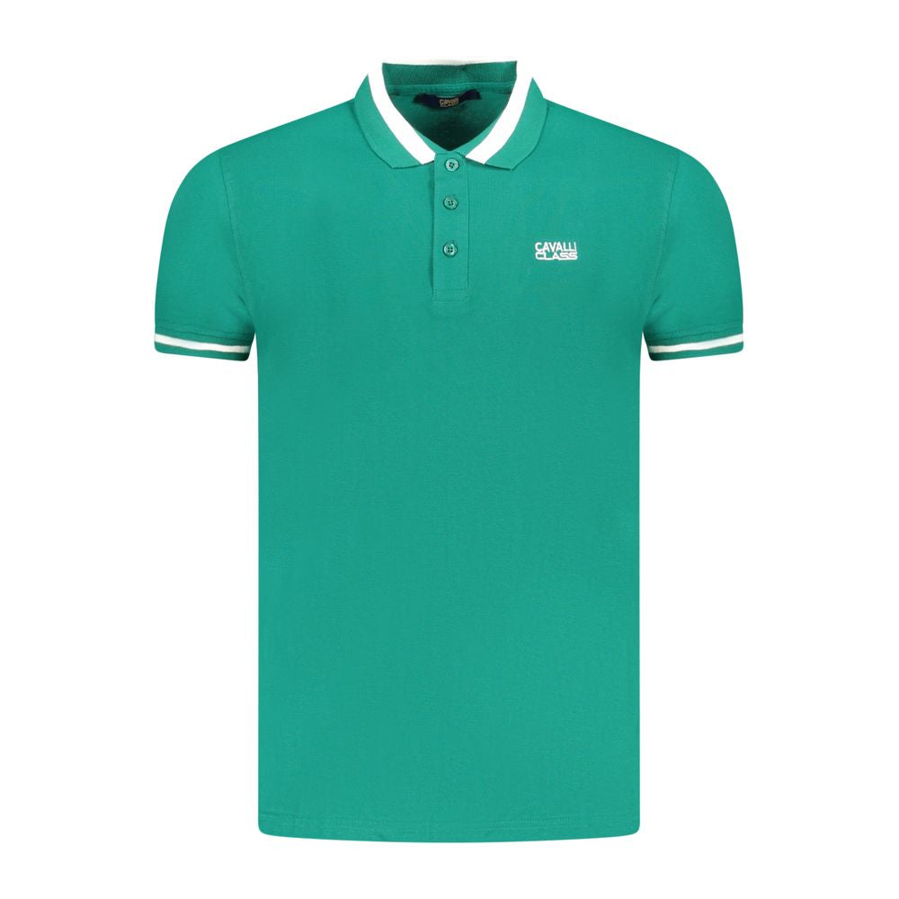 Cavalli Class Green Cotton Men Polo Shirt Cavalli Class Dark Cyan