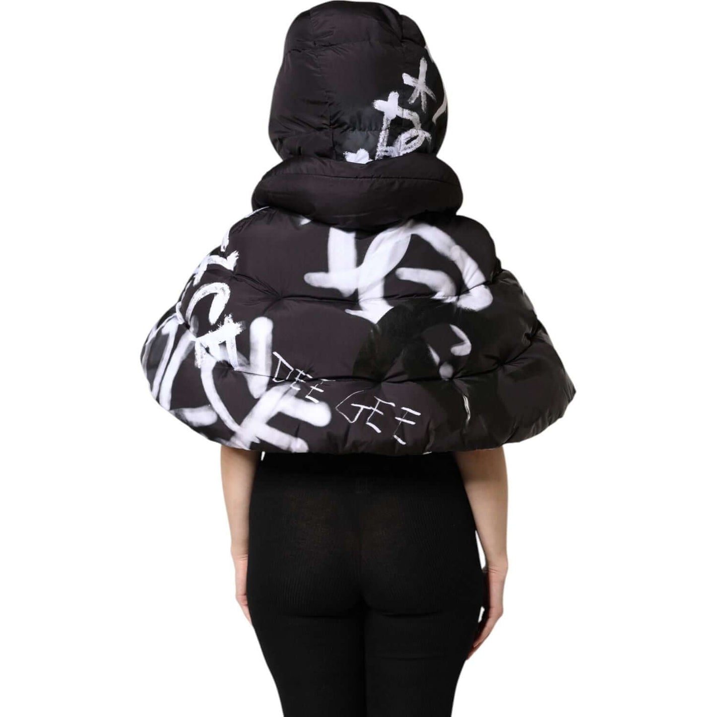 Dolce & Gabbana Black Padded Hooded Full Zip Cropped Jacket