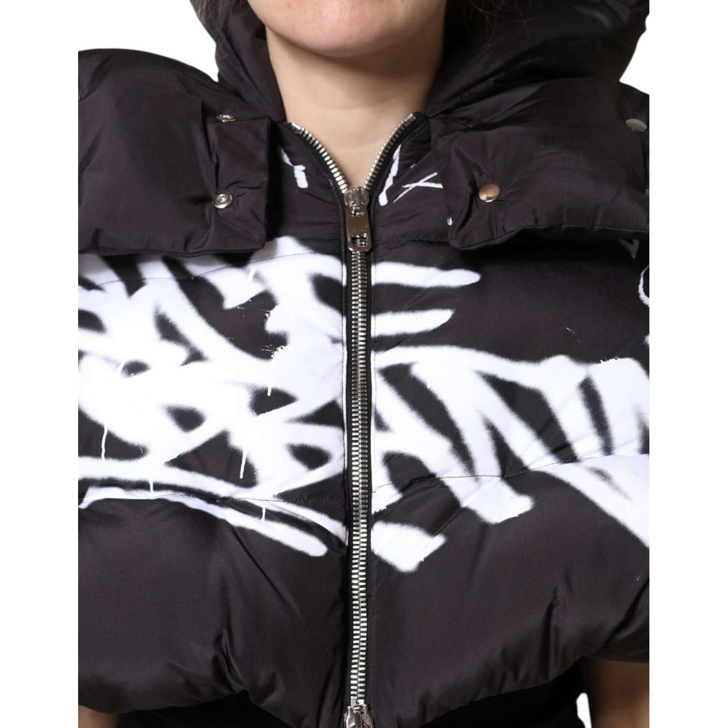 Dolce & Gabbana Black Padded Hooded Full Zip Cropped Jacket