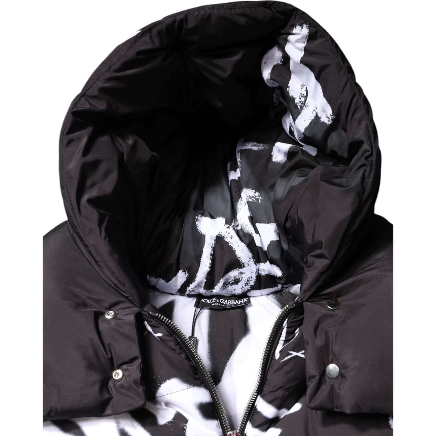 Dolce & Gabbana Black Padded Hooded Full Zip Cropped Jacket