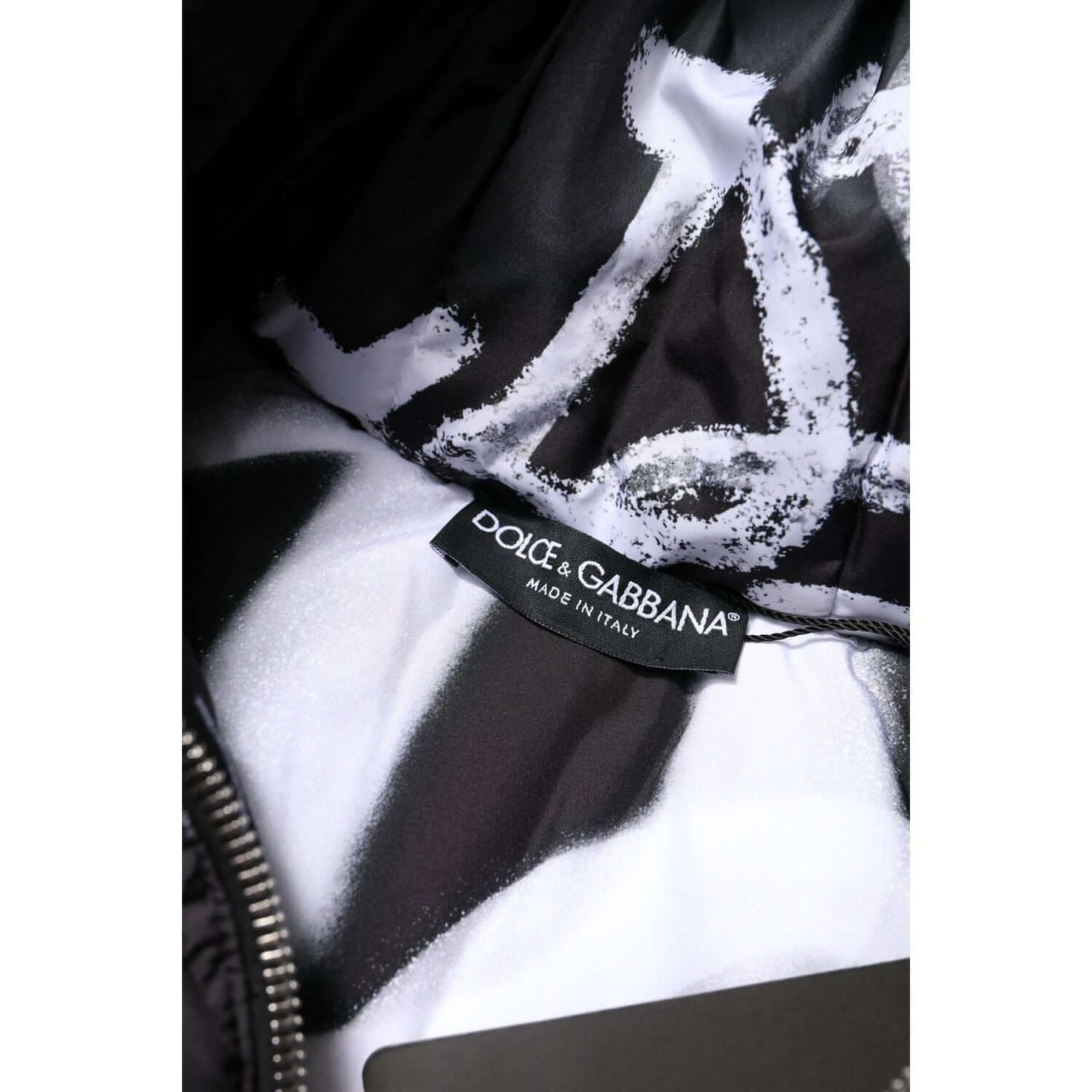 Dolce & Gabbana Black Padded Hooded Full Zip Cropped Jacket