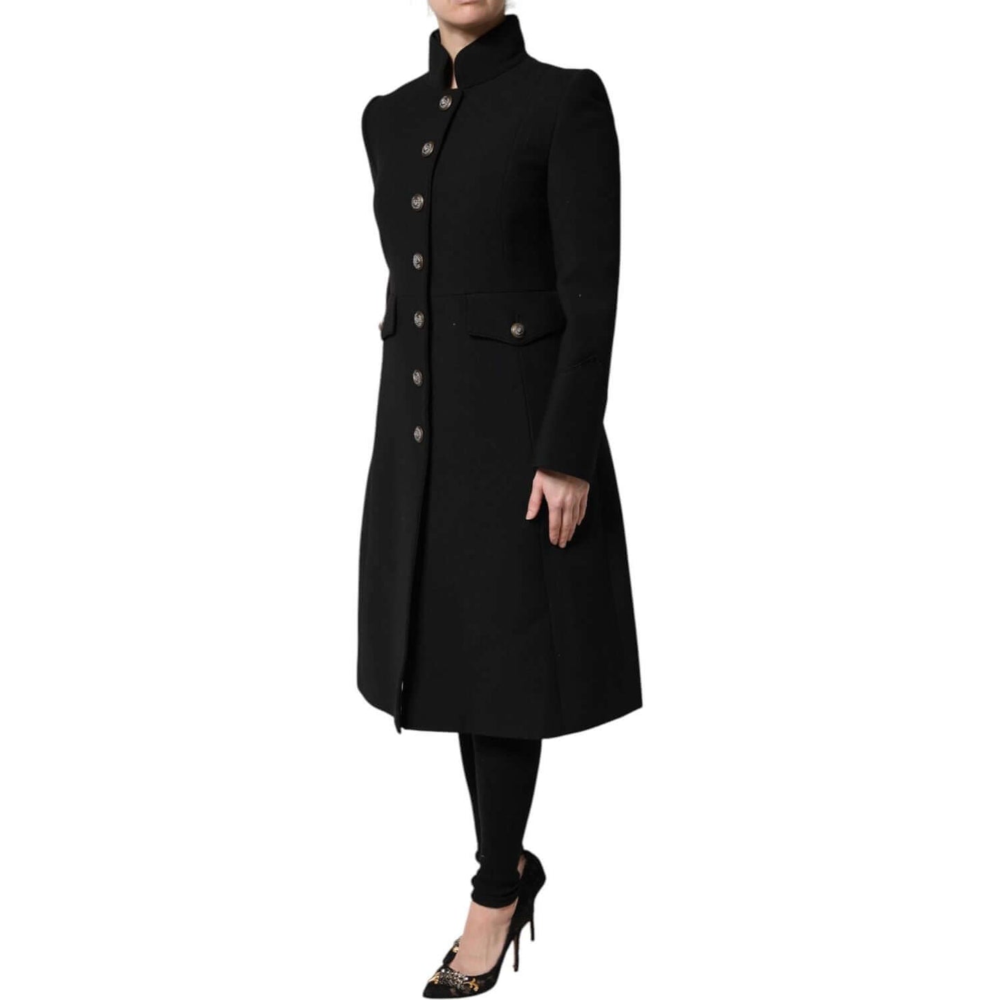 Dolce & Gabbana Black Wool Single Breasted Trench Coat Jacket
