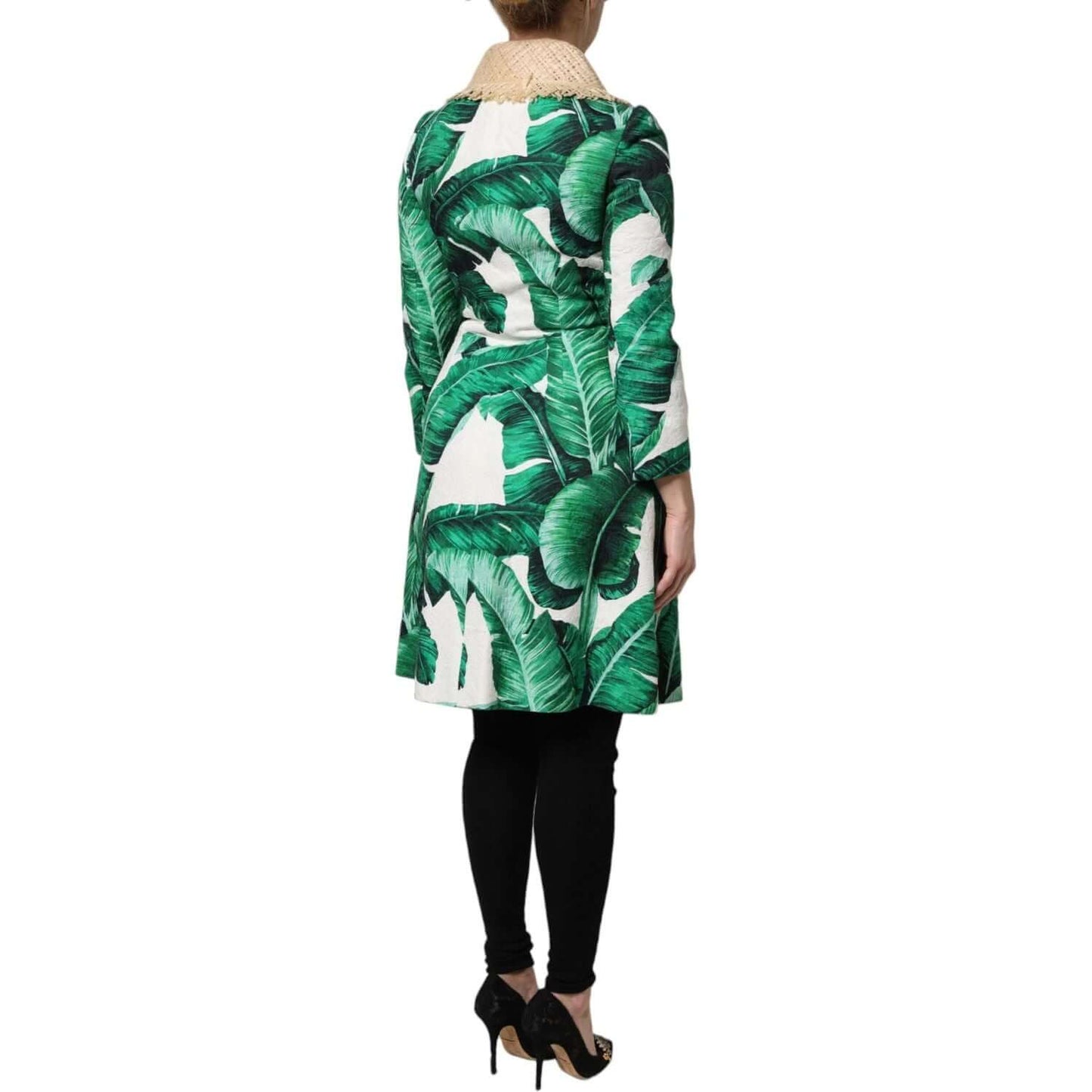 Dolce & Gabbana Multicolor Leaf Print Embellished Trenchcoat Jacket