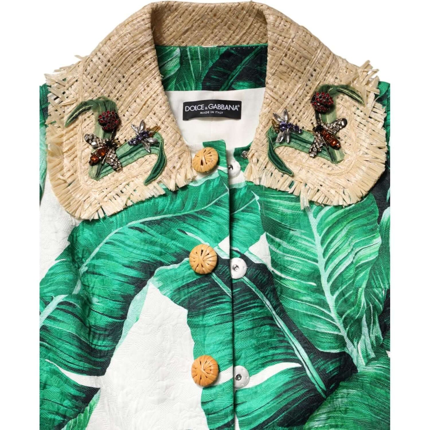 Dolce & Gabbana Multicolor Leaf Print Embellished Trenchcoat Jacket
