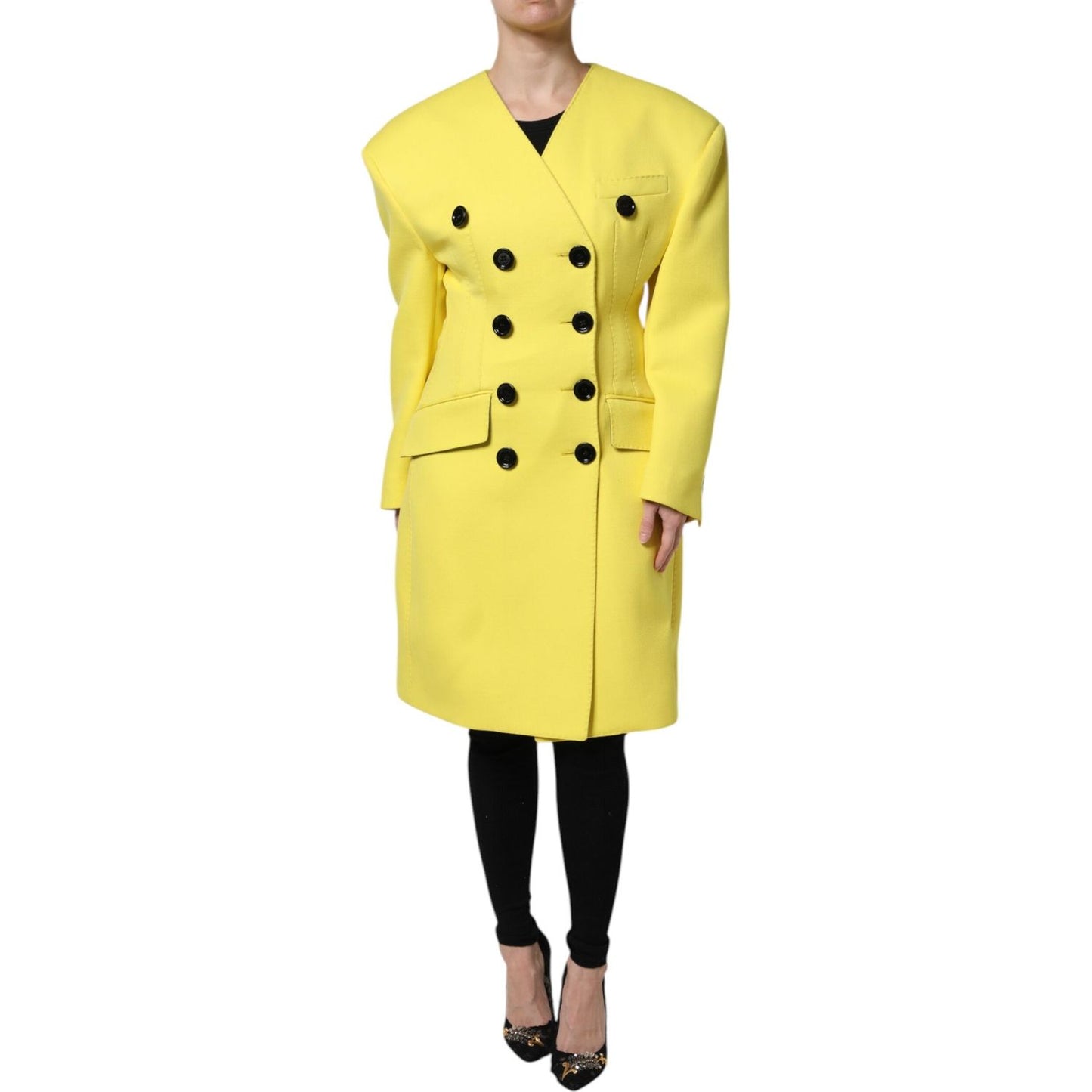 Dolce & Gabbana Yellow Double Breasted Trench Coat Jacket
