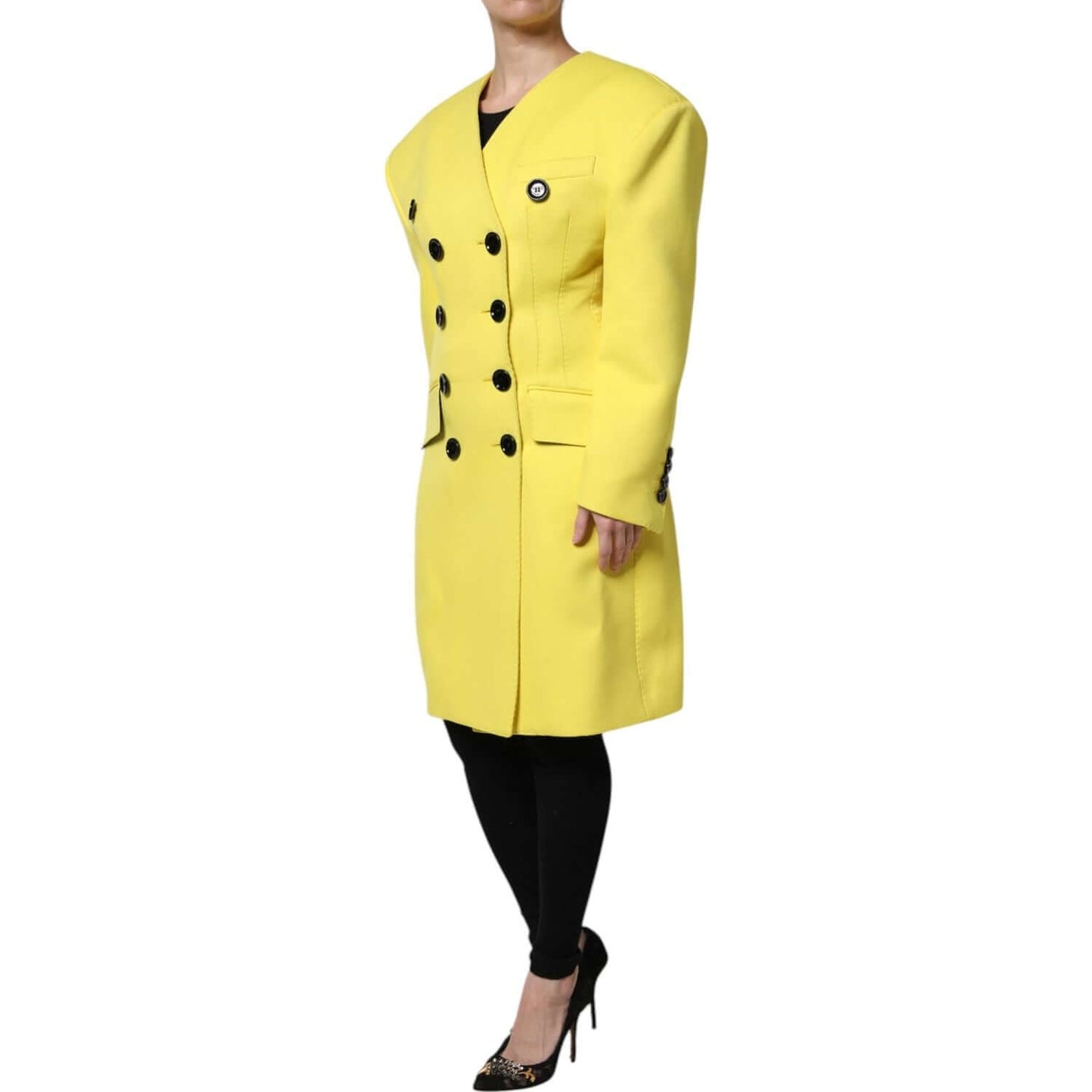 Dolce & Gabbana Yellow Double Breasted Trench Coat Jacket