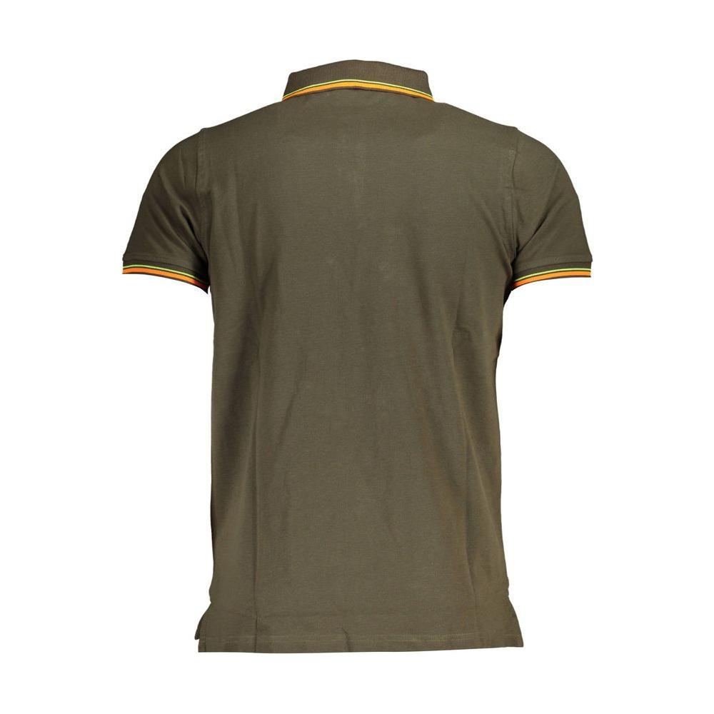 Back view of Norway 1963 emerald green cotton men's polo shirt with a sleek three-button placket and distinctive trim details.