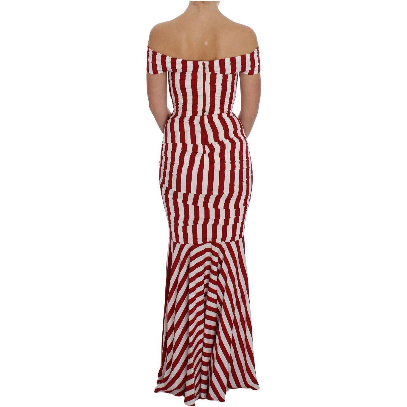 Dolce & Gabbana Elegant Red and White Striped Silk Bodycon Dress Dolce & Gabbana Tan
