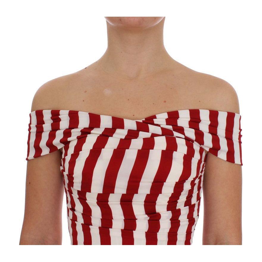 Dolce & Gabbana Elegant Red and White Striped Silk Bodycon Dress Dolce & Gabbana Rosy Brown