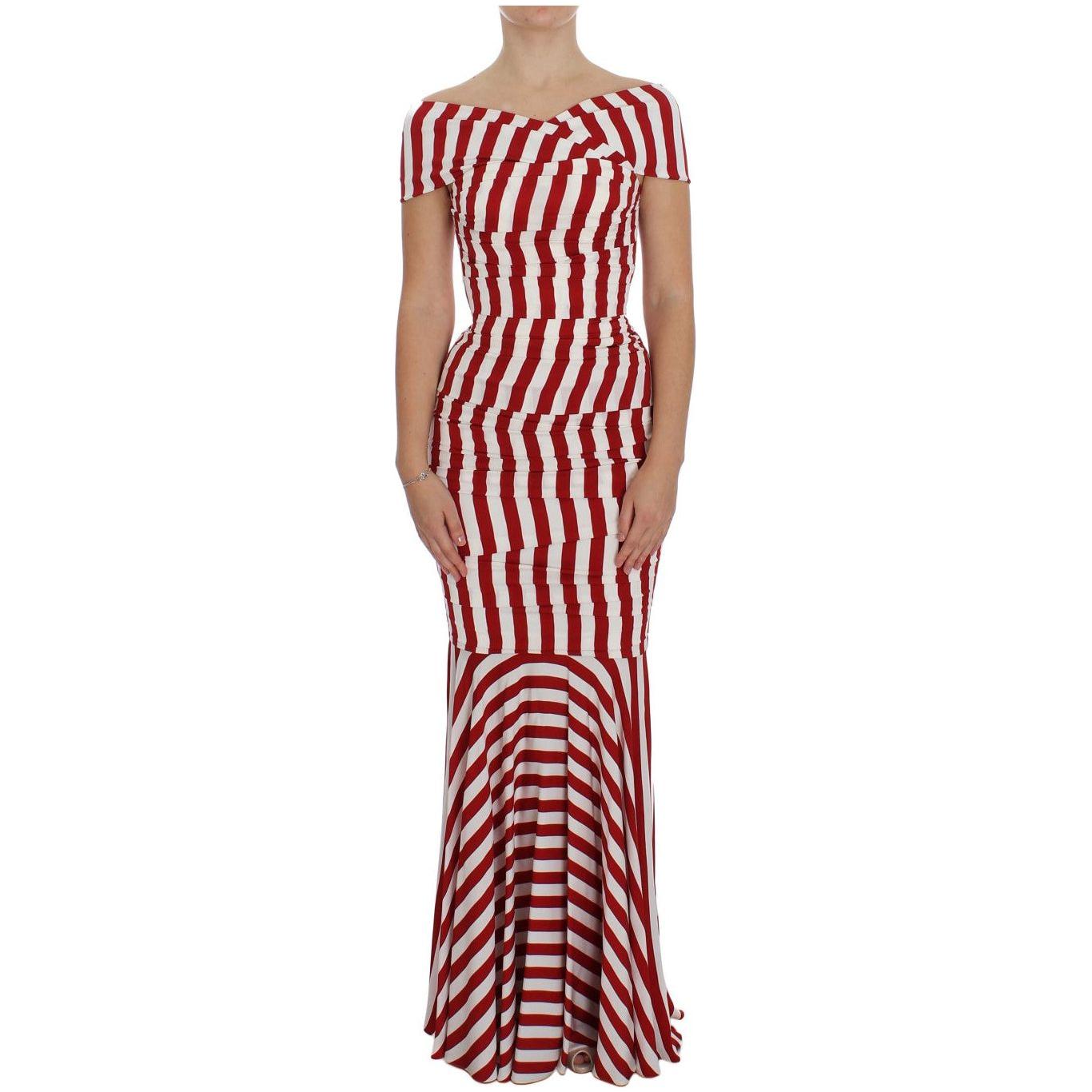 Dolce & Gabbana Elegant Red and White Striped Silk Bodycon Dress Dolce & Gabbana Gray